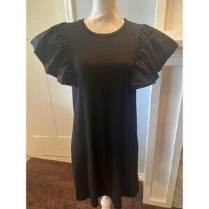 Anthropologie The Impeccable Pig Black Dress With Oversized Ruffle Sleeves SZ L